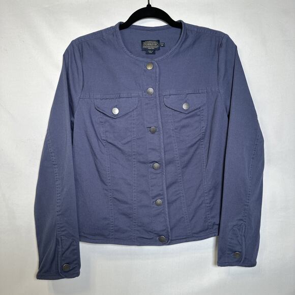 PENDELTON Navy Blue Silver Button Up Crew Neck Cotton Long Sleeve Jacket Size M - Picture 1 of 6